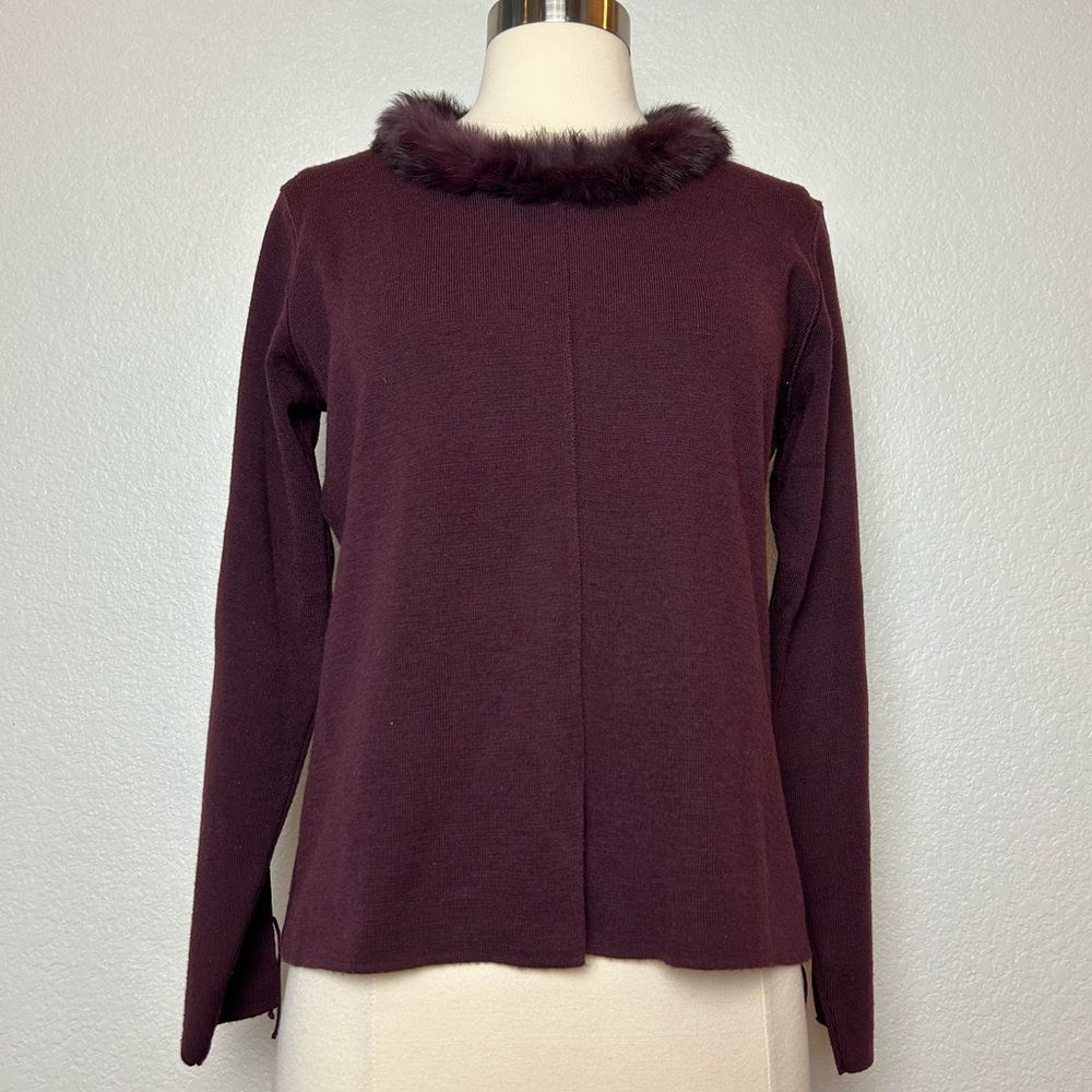 Ivano Boni Sweater Womens M Purple Faux Fur Collar Merino Wool Made In Italy
VTG